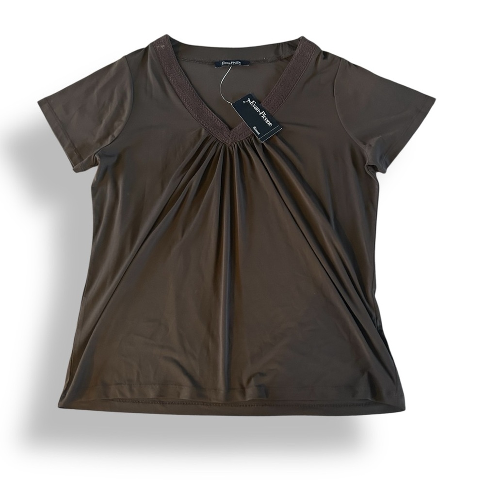 [Evan Picone] NWT V-Neck Brown Short Sleeve Top
